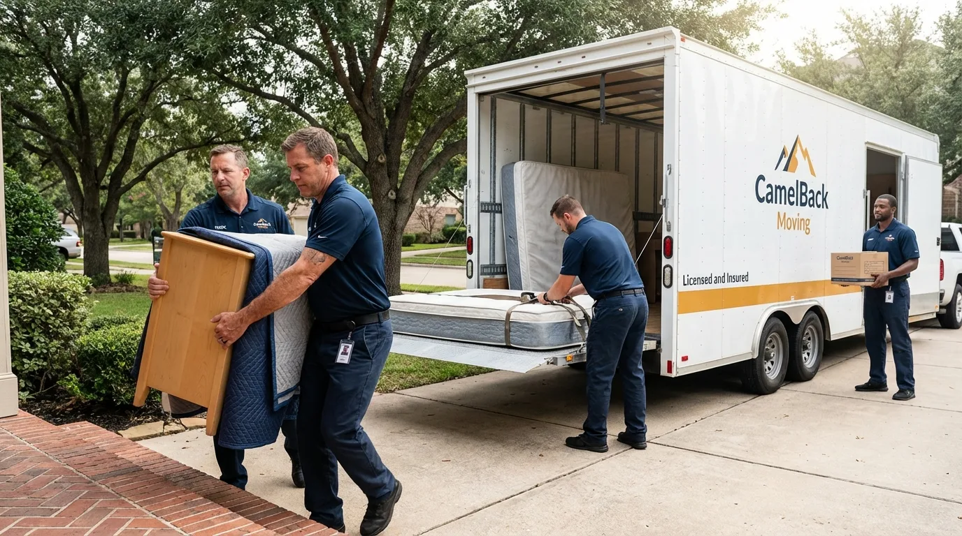 Crew loading residential truck for cross-state move from Baton Rouge, LA